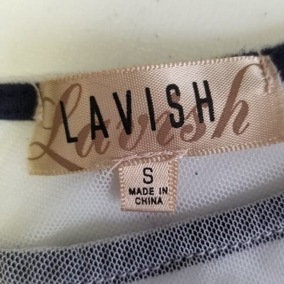 Lavish Blue White Sleeveless Tank Mesh Lined Embroidery Top Shirt Size S - Picture 9 of 10